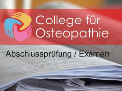 Logo und Schriftzug College für Osteopathie mit Hinweis auf Abschlussprüfung und Examen auf moder